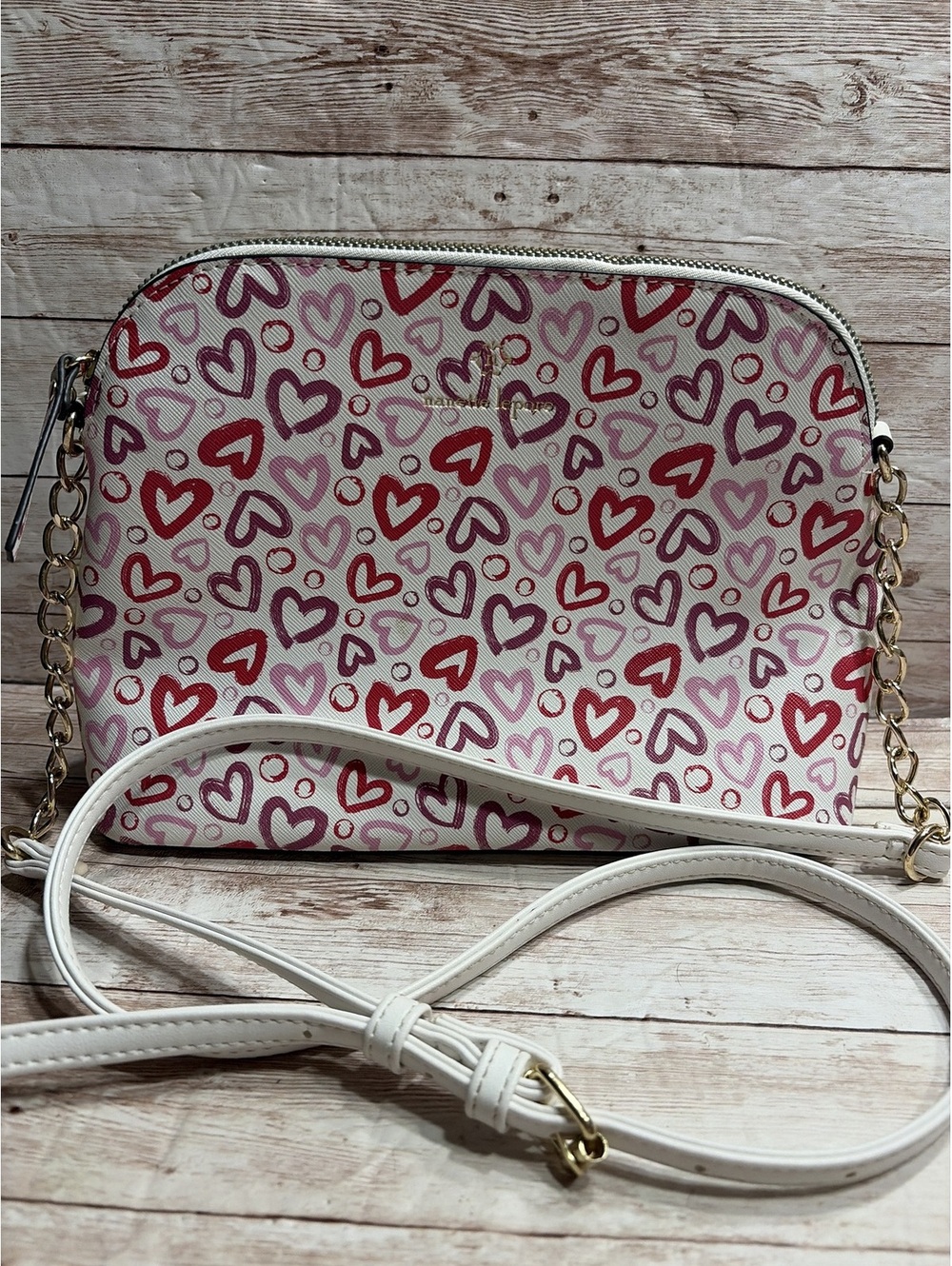 Nanette Lepore Scribbled Hearts Pattern Zip Around Crossbody Small Purse